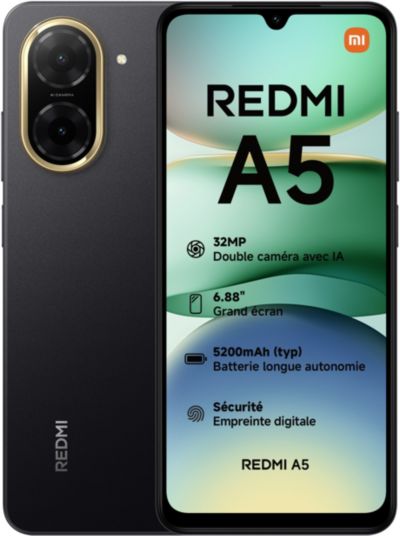 XIAOMI Pack Redmi A5 Noir 128Go + Coque + VT