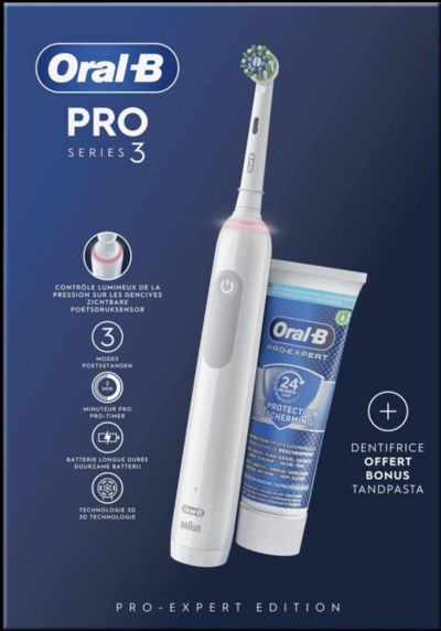 ORAL B Pro 3800 Cross Action Blanche + 1 Dentifrice + 2 Brossettes