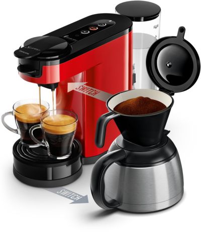 Machine à café à dosette professionnelle Malongo EOH, noir brillant sur