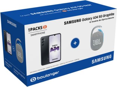 Pack Smartphone + enceinte SAMSUNG<br>Pack Galaxy A34 5G  128Go  6.6'' Graphite<br>+ JBL Clip4
