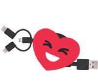 Câble trio YELLO KOKO USB vers USB-C/Micro/Lightning 1M Coeur