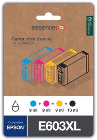 Cartouche d'encre ESSENTIELB Pack Compatible E603 XL (Noir + 3 Couleurs Haute Capacité)