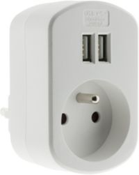 ZENITECH 2P + T + 2 USB 2.1A BLANC