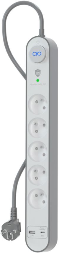 Parafoudre FORCE POWER Lite 5 prises + USB A+C 800J 1.5m EU