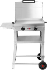Plancha électrique KRAMPOUZ KOMBI DOUBLE inox sur chariot, 60x40 cm avec capot