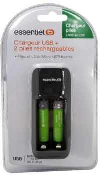 Chargeur de piles ESSENTIELB + LR03 AAA x2 700Nimh