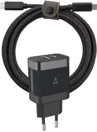 Chargeur + câble ADEQWAT 2x USB-C 65W + Câble USB-C 2M Noir