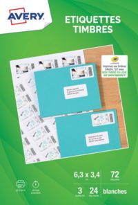 Papier créatif AVERY 72 Etiquettes pour timbres 63.5x33.9mm