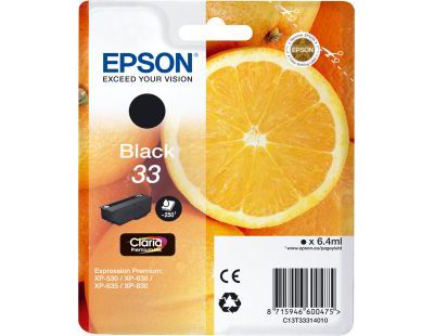 Cartouche d'encre EPSON Originale T3331 Noire Premium Série Orange - C13T33314010