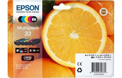 Cartouche d'encre EPSON Pack Multipack 5 Originales T3337 Série Orange (Noir Photo + 4 Couleurs) - C13T33374010