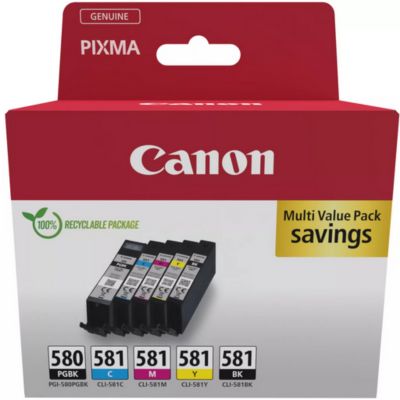 Cartouche d'encre CANON Pack Multipack 5 Originales PGI-580/CLI-581 (Noir + 4 Couleurs) - 2078C005