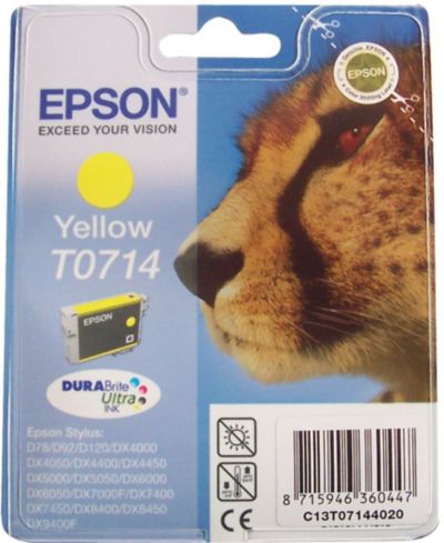Cartouche d'encre EPSON Originale T0714 Jaune (Yellow) Série Guépard - C13T07144010