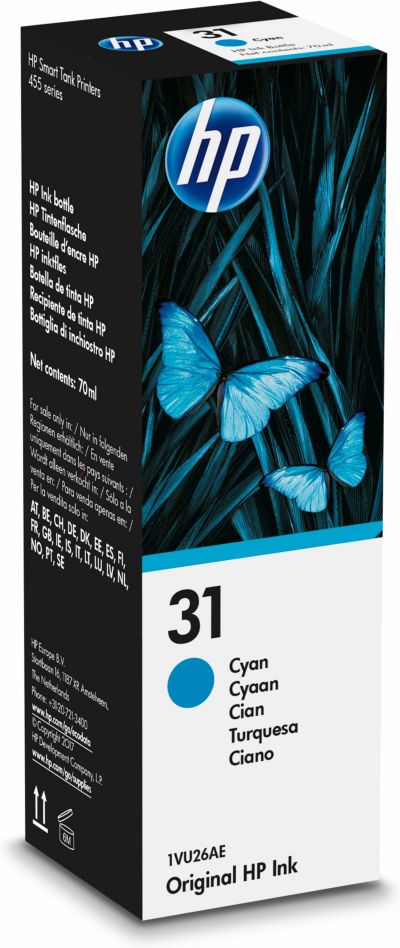 Cartouche d'encre HP Bouteille d'Encre Originale 31 Cyan - M0B51AE