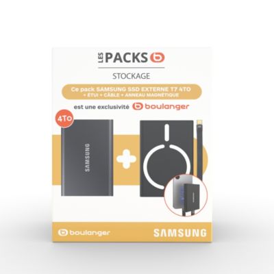 Disque dur SSD externe SAMSUNG Pack T7 4To Gris + Etui magsafe + cable