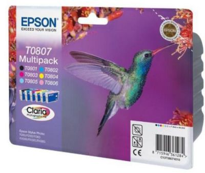 Cartouche d'encre EPSON Pack Multipack 6 Originales T0807 Série Colibri (Noir + 5 Couleurs) - C13T08074010