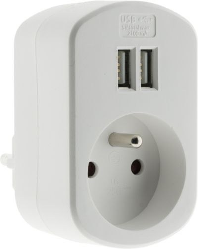 ZENITECH 2P + T + 2 USB 2.1A BLANC