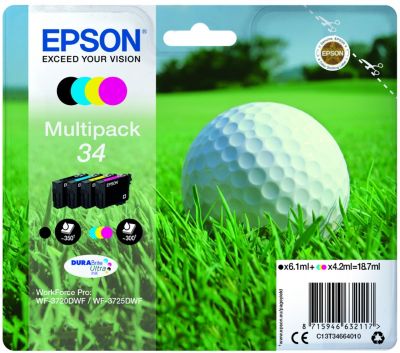 Cartouche d'encre EPSON Pack Multipack 4 Originales T3466 Série Balle de golf (Noir + 3 Couleurs) - C13T34664010