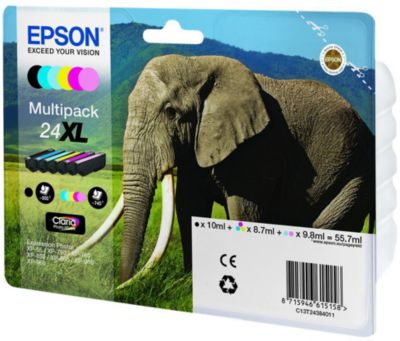 Cartouche d'encre EPSON Pack Multipack 6 Originales T24 XL Série Éléphant (Noir + 5 Couleurs) - C13T24384010