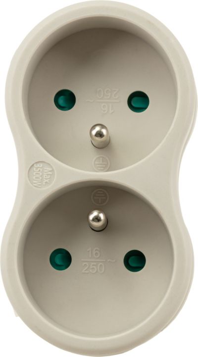 Multiprise ESSENTIELB biplite en bioplastique blanc