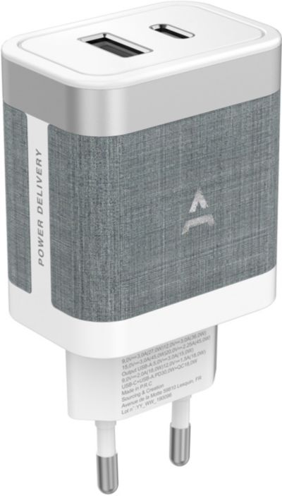 Chargeur ADEQWAT 45W PowerDelivery USB + USB-C Blanc