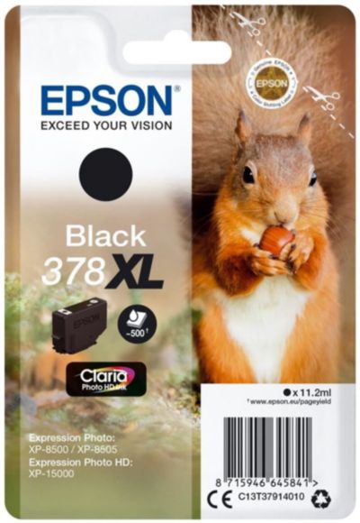 Cartouche d'encre EPSON Originale 378 XL Haute Capacité Noire Série Écureuil - C13T37914010