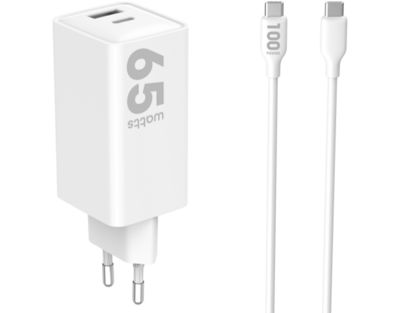Chargeur ordinateur portable ESSENTIELB 65W USB-A + USB-C + cable USB-C blanc