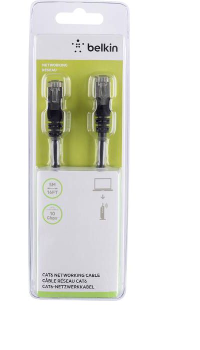 Câble Ethernet BELKIN 5M Droit CAT6 Noir A3L981BT05MBKHS