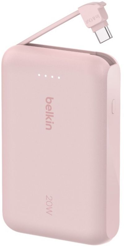 Batterie externe BELKIN 10000 mAh avec cable USB-C intégre pink