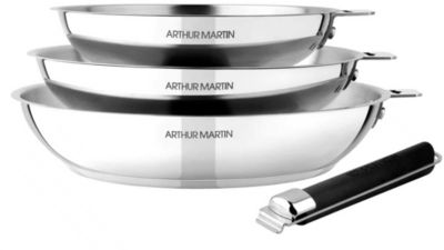Batterie de cuisine ARTHUR MARTIN 3 poeles poignee amovible