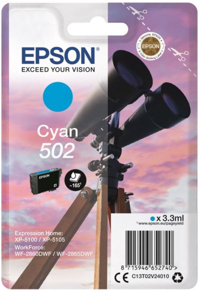 Cartouche d'encre EPSON Originale 502 Cyan Série Jumelles - C13T02W24010