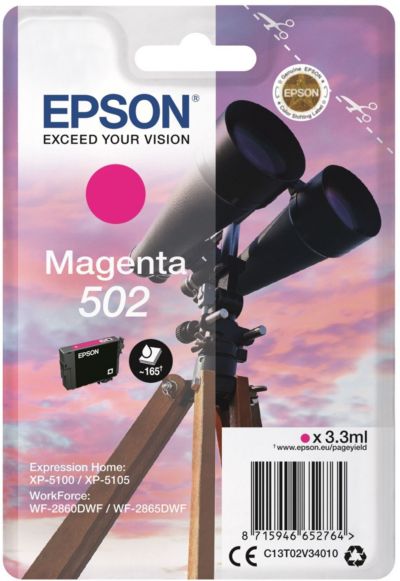 Cartouche d'encre EPSON Originale 502 Magenta Série Jumelles - C13T02W34010
