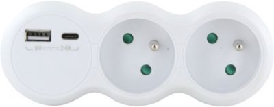 Multiprise ESSENTIELB 2 prises + 1USB-A et 1 USB-C