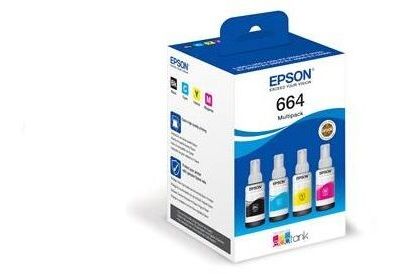 Cartouche d'encre EPSON Pack 4 Bouteilles d'Encre Ecotank T664 (Noir + 3 Couleurs) - C13T664640