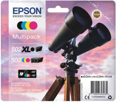 Cartouche d'encre EPSON Pack Multipack 4 Originales 502 (Noir XL + 3 Couleurs Standard) Série Étoile de Mer - C13T02W94010