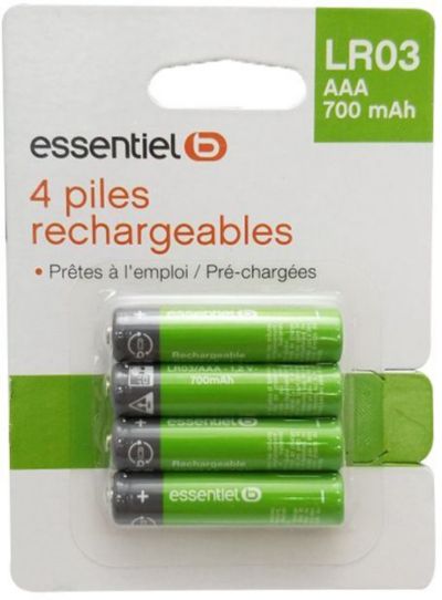 ESSENTIELB lot de 4 piles AAA LR03 700mAh
