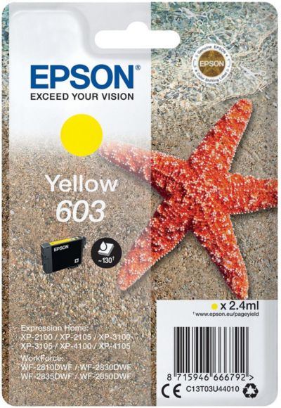 Cartouche d'encre EPSON Originale 603 Jaune (Yellow) Série Étoile de Mer - C13T03U44010