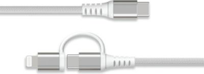 Câble alimentation FORCE POWER 60W USB-C/ USB-C+Lightning MFI 1.2m