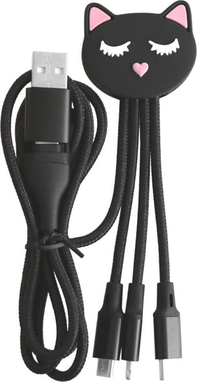 Câble micro USB YELLO KOKO USB-A+C vers USB-C/Micro/Light 1m chat