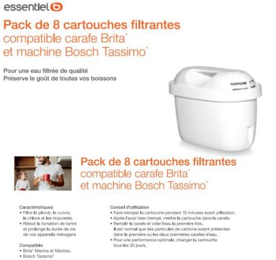 ESSENTIELB Cartouches pour carafe filtrante x 8