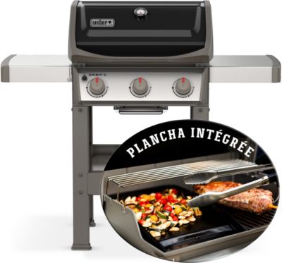 Barbecue gaz WEBER Spirit II E-310 noir grill e et plancha 3 bruleurs sur chariot, 60x44 cm