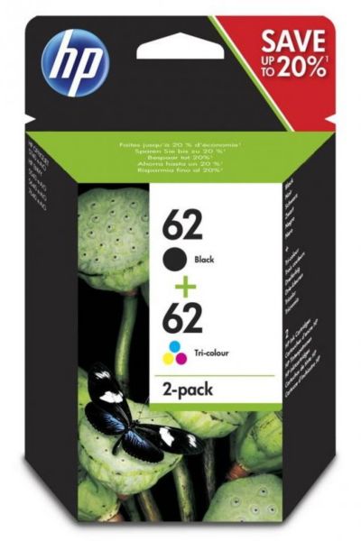 Cartouche d'encre HP Pack de 2 Originales 62 (Noir + 3 Couleurs) - N9K15AE
