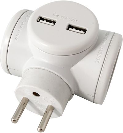 WATT AND CO Biplite 2x16A rotative + USB 2.4A Blanc