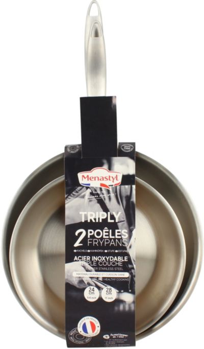 Batterie de cuisine MENASTYL 2 poeles Trinox 24/28cm
