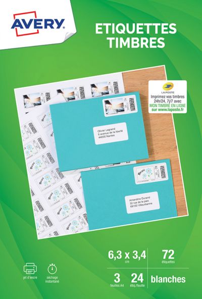 AVERY 72 Etiquettes pour timbres 63.5x33.9mm