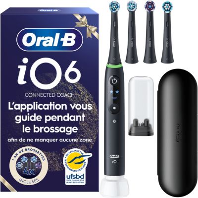 Brosse à dents électrique ORAL-B iO 6 XMAS PACK Noire avec étui + 4 bross