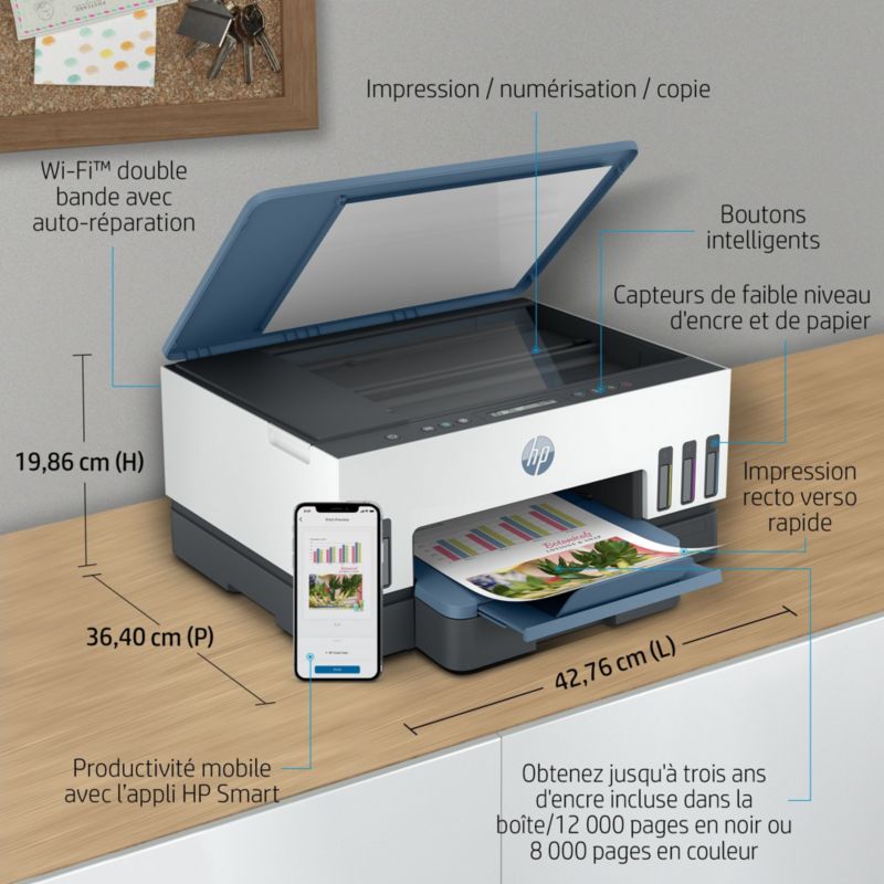 Imprimante Tout-en-Un HP Smart Tank 7008 - Réservoirs D'Encre (Jusqu'à 3 Ans) - Impression, Numérisation, Copie, Wi-Fi